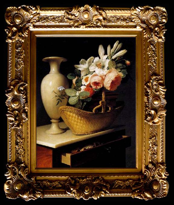 framed  Antoine Berjon Still-Life with a Basket of Flowers, Ta012